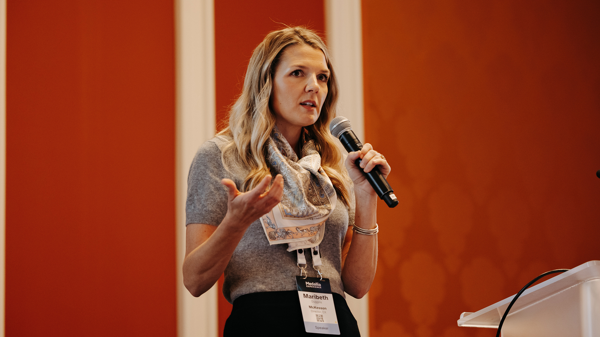 Breakout presenter addressing the audience at Medallia Experience '25