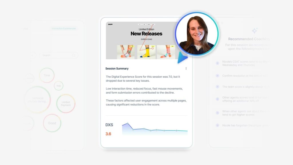 A Medallia insights dashboard with a talking head interview bubble overtop
