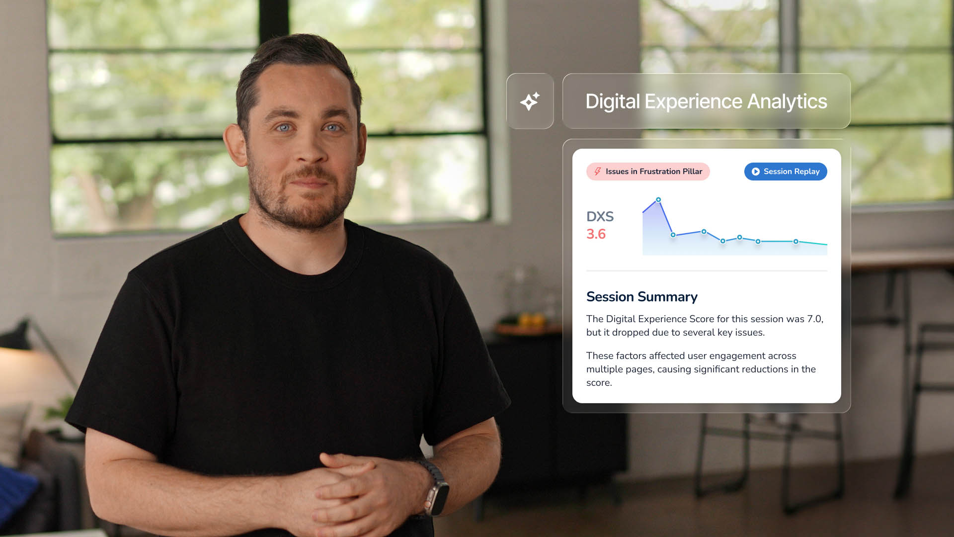 Simon Gough, Product Manager at Medallia, addresses the camera about Medallia products