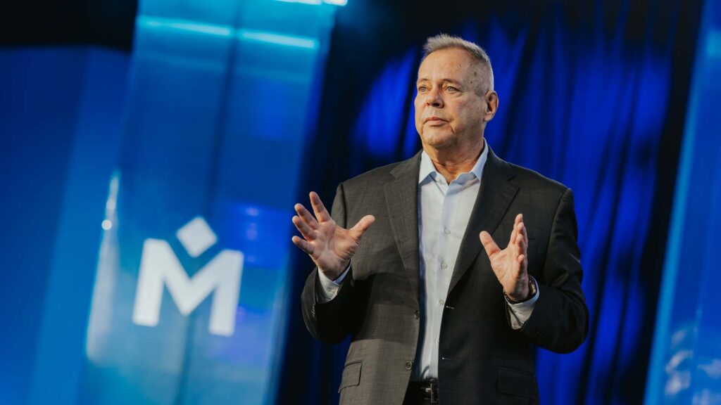 Medallia CEO Mark Bischof on the mainstage at Experience '26 in Las Vegas.