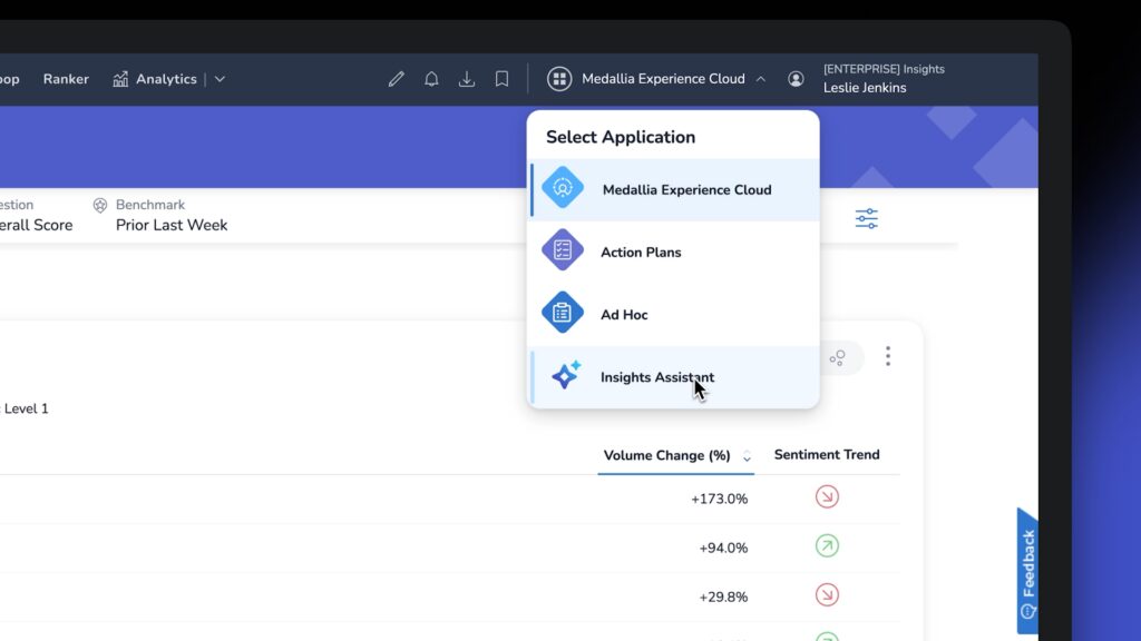 Screenshot of the UI of Medallia Insights Assistant