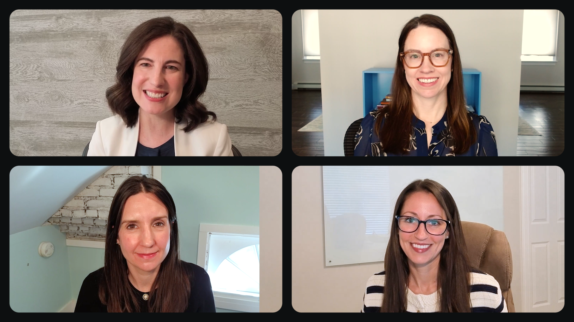 4 panelists in a heads up interview for a virtual webinar.